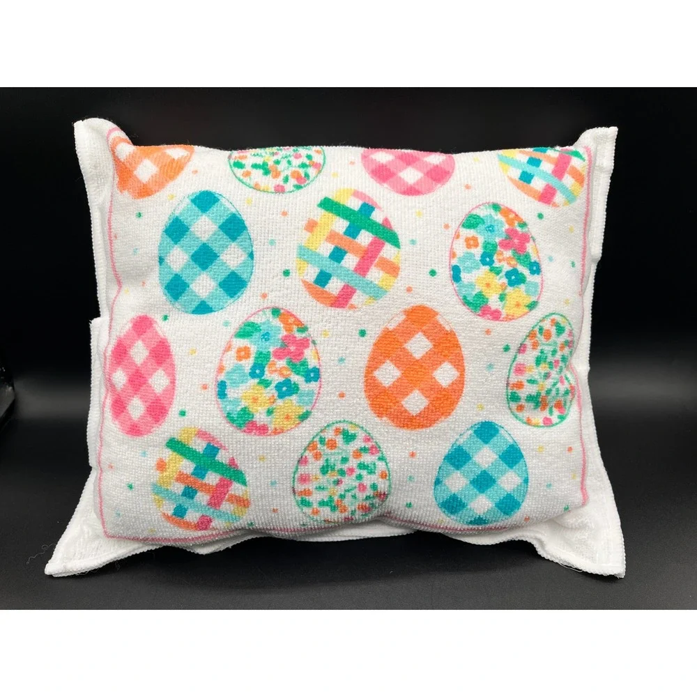 Handmade Easter Decorative Pillows Terry Cloth Egg Applique Set of 2 Foam 12x10